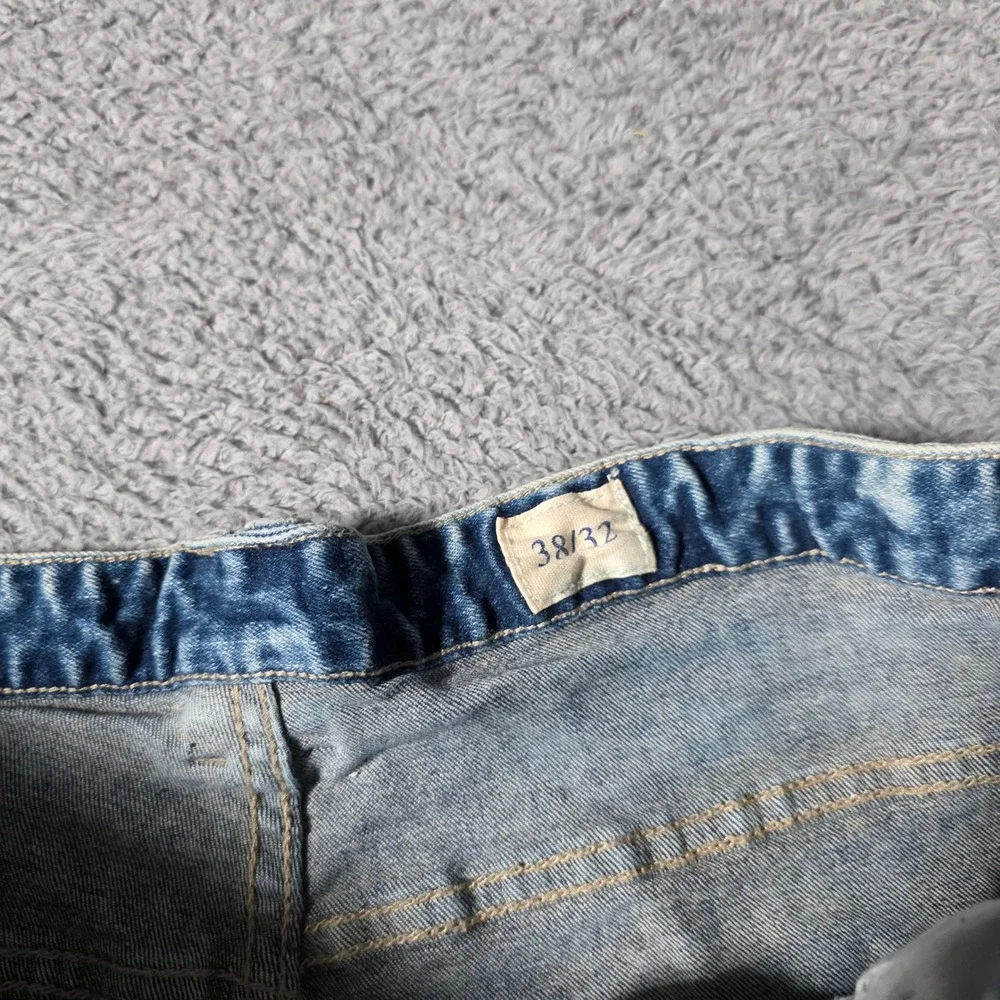 Smoke Rise Mens 38x32 Moto Jeans Blue Acid Wash Paint Splatter Distressed Biker